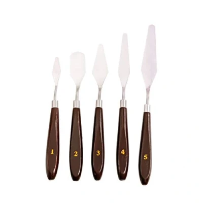 Image of EXERZ Palette Knives Set 5 pcs Stainless Steel Wooden Handle. Spatula/Scraper. Art Supply, Accessories for Oil and Acrylic Painting, Colour mixing Pouring Art, Pre Watercolours
