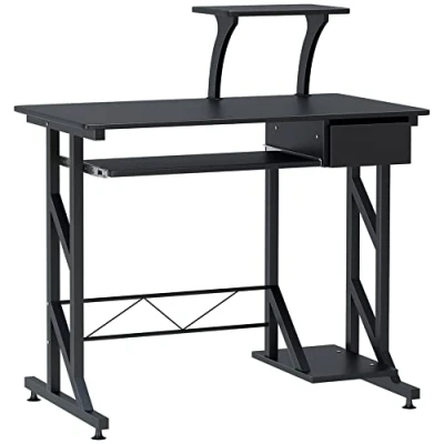 Image of HOMCOM Computer Desk with Display Stand, Sliding Keyboard Tray Drawer and Host Box Shelf Home Office Workstation Black