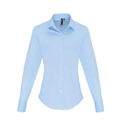 Image of Premier Womens/Ladies Poplin Stretch Long Sleeved Shirt (Pale Blue) Size 8 UK