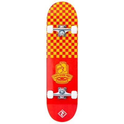 Image of Two Bare Feet Kids Skateboard 31 x 8 inches Complete Double Kick for Beginners, Multiple Designs (Red/Gold)
