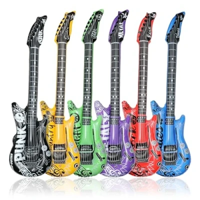 Image of FunX Inflatable Air Guitar Set of 6 Accessory for Theme Parties, Carnival and Fancy Dress In Music Styles