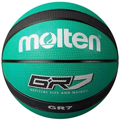 Image of Molten GR Basketball, Indoor/Outdoor, Premium Rubber, Size 7, Impact Colour Green/Black, Suitable For Boys age 14 &amp; Adult (BGR7 GK)