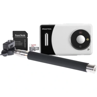 Image of Praktica DZ13 Compact Digital Camera with SanDisk 32GB MicroSD Card &amp; Selfie Stick 13MP Dual CMOS Sensors, Wide Angle Lens 18x Zoom, Full HD Video