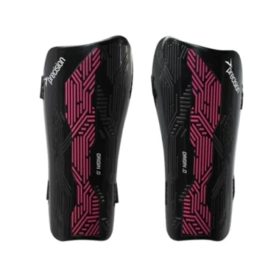 Image of Precision Origin Strap Shin Guards Light Weight Protection (Black/Pink, Medium)