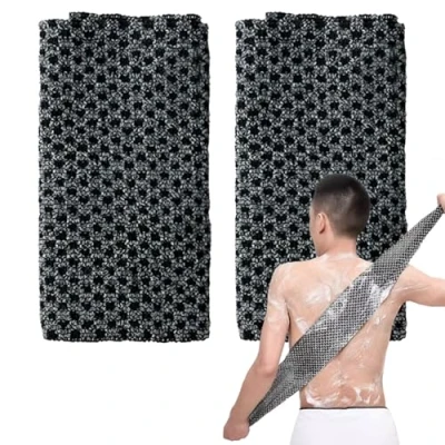 Image of 2 Pcs Japanese Back Scrubber Set, Exfoliating Washcloth for Men Women, Long Scrub Cloth Body Cleaning and Massage (Black)