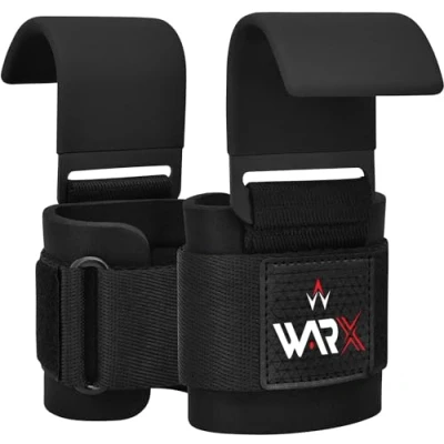 Image of WARX Weight Lifting Hooks Straps Pair, 8mm Neoprene Padded Wrist Wrap Support Non Slip Rubber Coated Grip Deadlift Powerlifting Pull Up Exercise Fitness Training Bodybuilding Gym Workout Men Women