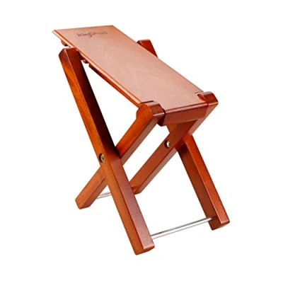 Image of KingPoint Solid Wood Guitar Footstool 4 Adjusatble Height Levels Mahogany Footres Foldable (Mahogany Wood)