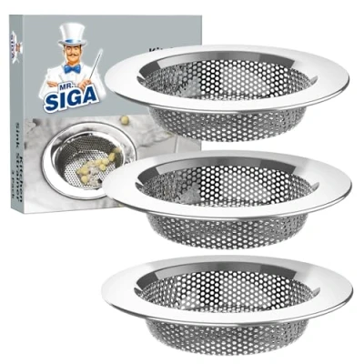Image of MR.SIGA Kitchen Sink Strainer, Stainless Steel Drain Dishwasher Safe（External Diameter 11.2cm, Inner 7.6cm，Pack of 3）