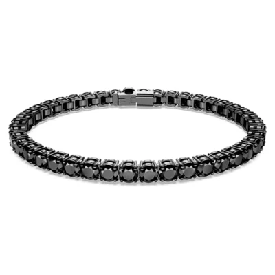 Image of Swarovski Matrix Tennis Bracelet, Round Mixed Cut Black Stones in a Ruthenium Plated Setting, From the Collection, Size L