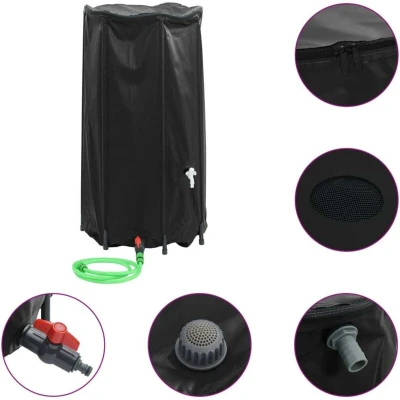 Image of vidaXL Foldable Water Tank with Tap 250L Collapsible PVC Rainwater Storage Container Lightweight, Black, Mesh Cover, Easy Use Outdoor Garden, Camping Essential