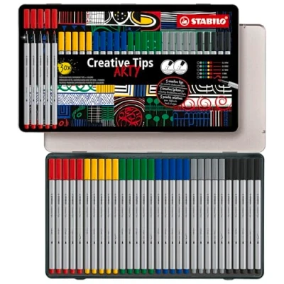 Image of Multi Tip Pen Set STABILO Creative Tips ARTY Tin of 30 CLASSIC Assorted Colours