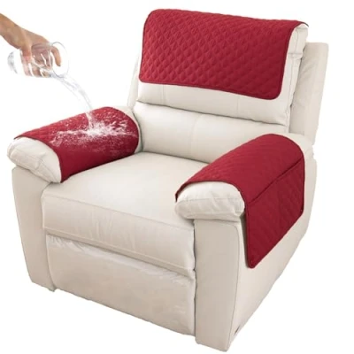 Image of GYHH Sofa Armrest Cover, Headrest Cover for Recliner Chair Arm Cover,Armchair Slipcover Nonslip Quilted Furniture Protector Pets Leather Couch (Red,1 Seat 3 pc)