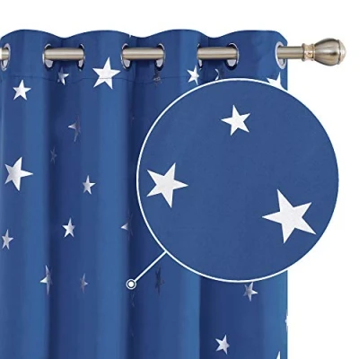 Image of Deconovo Star Curtains Eyelet Blackout Thermal Insulated Foil Printed Boys Bedroom 46 x 90 Inch Blue 1 Pair