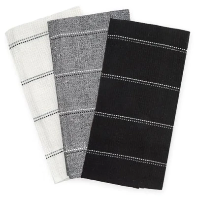 Image of Le Chateau Waffle Pack Of 3 Tea Towels Black