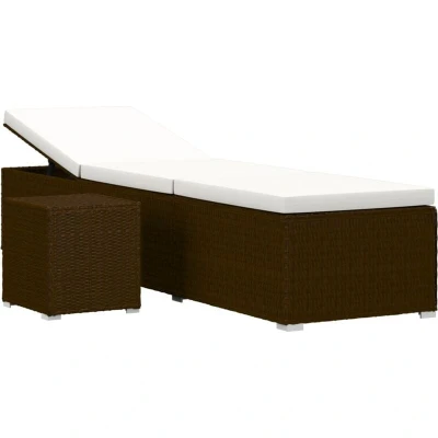 Image of vidaXL Sun Lounger with Cushion and Tea Table Poly Rattan Brown