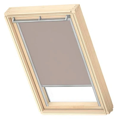 Image of VELUX Original Roof Window Blackout Blind for SK06, Light Taupe, with Grey Guide Rail