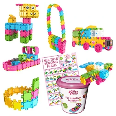 Image of Clics Construction Toys for Children Aged 3+ Creative Educational 175 Piece Set Glitter Building Blocks Girls Montessori STEM Durable Made from Recycled Materials