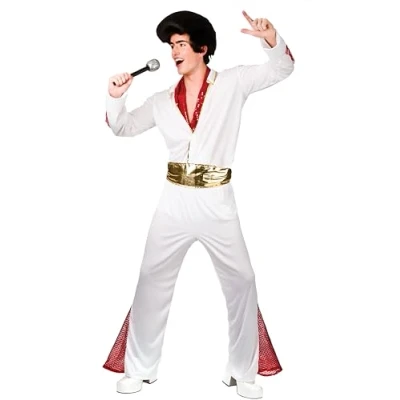 Image of Adult Mens King of Rock n&#039; Roll Fancy Dress, White, M