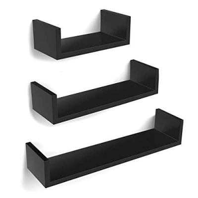 Image of Set Of 3 Different Sizes U Shaped Wooden Floating Shelf DIY Display Unit Shelves (Black)