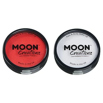 Image of Moon Creations Pro Face &amp; Body Makeup England Flag Red White Set Euro 2024 36g Professional Colour Paint Cake Pots Painting For Kids Adults, Fancy Dress, Festivals, Halloween