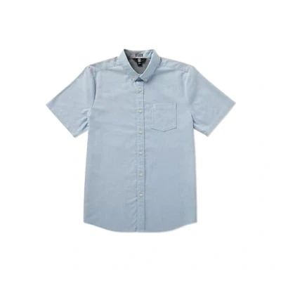Image of Volcom Men&#039;s Everett Oxford Short Sleeve Shirt Button, Wrecked Indigo 1, XL