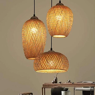 Image of FUMIMID Bamboo Ceiling Lampshade E27 Pendant Lights Rattan Handwoven Lamp Rustic Vintage Design Chandelier Natural Hanging Light for Bedroom Dining Room Kitchen Living Rooms Hallway, 3