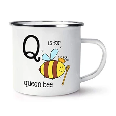 Image of Letter Q is for Queen Bee Retro Enamel Mug Cup
