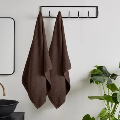 Image of Catherine Lansfield Quick Dry Cotton 90x140 cm Bath Sheet Pair Chocolate