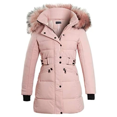 Image of SS7 Womens Longline Puffer Parka Faux Fur Coat Pink