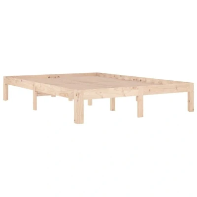 Image of vidaXL Wooden Bed Frame Base Double Size 135x190 cm Solid Pine Platform with Plywood Slats Modern Style Brown