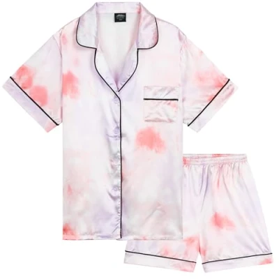 Image of CityComfort Girls Pyjamas for Kids &amp; Teenagers Summer Nightwear Sets Button Down Satin Short PJs Breathable Soft Loungewear Sleeved Jammies (13 14 Years, Multi Tie Dye)