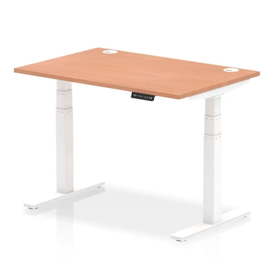 Image of Air 1200x800mm Height Adjustable Desk Beech Top Cable Ports White Leg