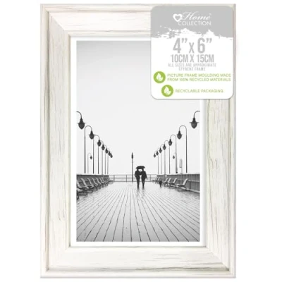 Image of Design Group White Solitaire Shabby Chic Distressed Wood Styrene Photo Frames 4x6
