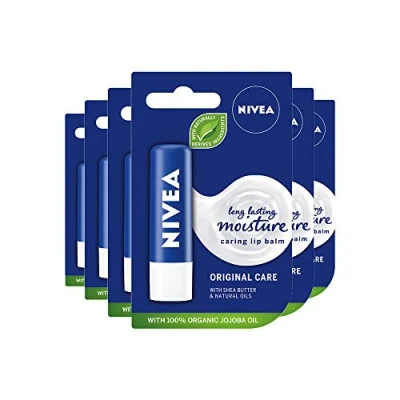 Image of NIVEA Lip Balm Original Care Pack of 6 (6 x 4.8g) Protective Moisturiser with Shea Butter and Natural Oils, Caring for 24h Moisture Care, Melt In Formula