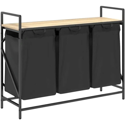 Image of vidaXL Laundry Basket 3 Compartments with Shelf Sonoma Oak