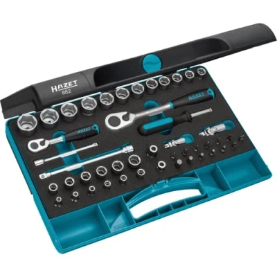 Image of Hazet 882 1/4 Inch and 3/8 Socket Set Black/Blue/Silver (46 Piece)
