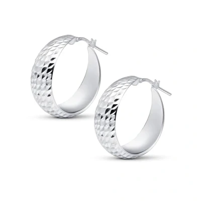 Image of Amberta Women Handmade 925 Sterling Silver Chunky Hoop Earrings: Hammered Hoops 25 mm