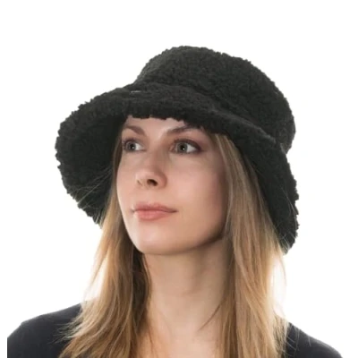 Image of CRAGGI Borg Teddy Bucket Hat Wide Brim Black Sherpa Festival