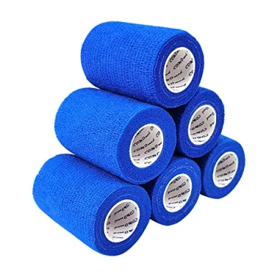 Image of COMOmed Cohesive Bandage 7.5cm 6 Rolls Adhesive Roll Flexible Non woven Athletic Tape Alleray tested Blue