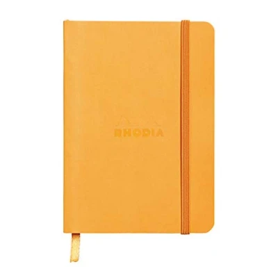 Image of RHODIA 117315C Orange Flexible Notebook A6 Lined 144 pages Ivory Clairefontaine Paper 90 g/m Bookmark, Elastic Closure Faux Leather Cover Rhodiarama Collection