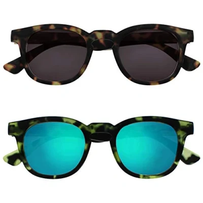 Image of OPULIZE Bay Sunreading Glasses 2 Pack Cool Thick Round Frame Spring Hinges Scratch Resistant Tinted Lens UV400 Protection Matt Brown Green Mens Womens SS97 26 +3.50