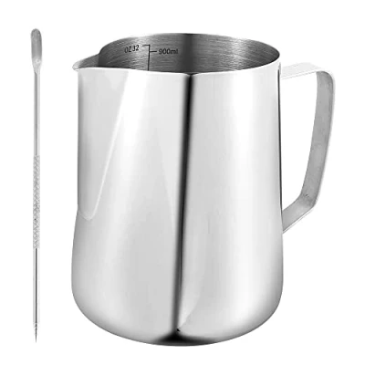 Image of Milk Frothing Pitchers 900ml Stainless Steel Jug Coffee Frother Barista Cup with Measurement Mark &amp; Latte Art Pen for Cappuccino Espresso Machine