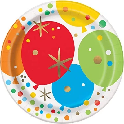 Image of Glitzy Gold Foil Birthday Round Paper Dessert Plates (17cm) Pack of 8 Perfect for Celebrations &amp; Parties
