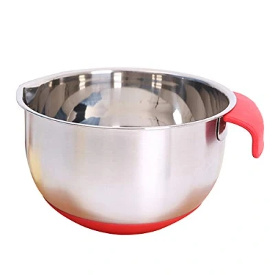 Image of Stainless Steel Mixing Bowls Set with Spouts &amp; Non Slip Silicone Base, Nesting Metal Bowl for Baking Cooking Kitchen Serving (24CM)