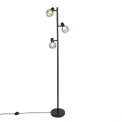 Image of Qazqa Design Floor lamp Black 3 Light Adjustable Mesh Modern Suitable for LED E14 Steel Living Room I Bedroom