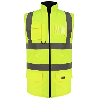 Image of Mega_JumbleSale® Hi Vis Safety Security Warm Jacket Men High Visibility Reflective Tape Two Tone Waterproof Builder Workwear Top (L, Viz Body Warmer Gilet Yellow)