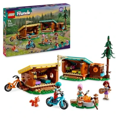 Image of LEGO Friends Adventure Camp Cosy Cabins Camping Toy Set, Kids’ Nature Playset, Pretend Play for Girls and Boys Aged 7 Years over, with 3 Mini Doll Characters a Fox 42624