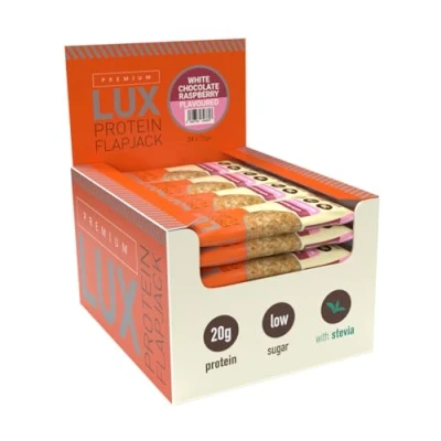 Image of BW Premium LUX 20g High Protein Flapjack Bars 24 x 75g Oat Based Low Sugar Snack Bodybuilding Warehouse (White Choc Raspberry)