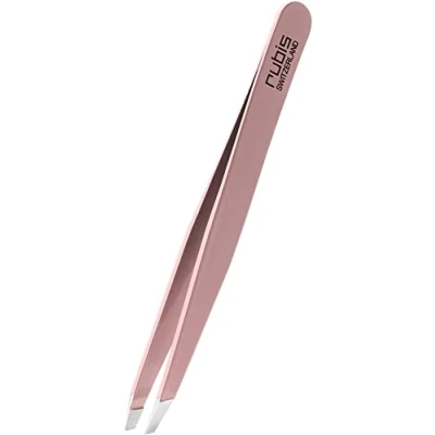 Image of Rubis Classic Collection Professional Eyebrow Tweezers Slanted Tip for Plucking and Hair Removal (Pink)