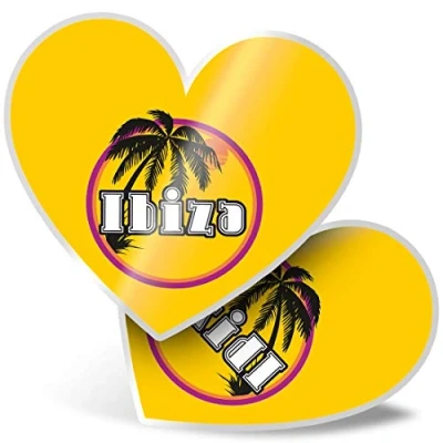 Image of 2 x Heart Stickers 7.5 cm Ibiza Sunset Travel Holiday Stamp Fun Decals for Laptops,Tablets,Luggage,Scrap Booking,Fridges, #7120